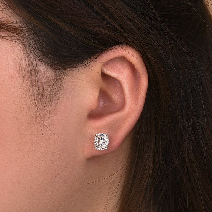 Rodiffy Moissanite 2.0 Ct*2 Diamond White Gold 4 Prong Cushion Stud Earrings