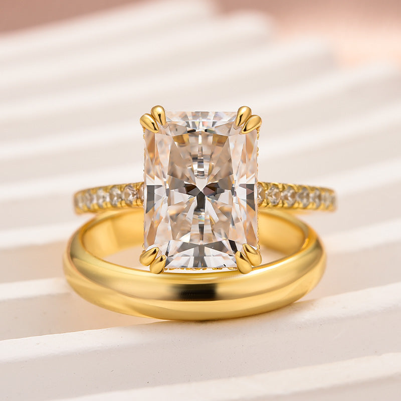 Rodiffy Moissanite 4.5 Ct Radiant Cut Yellow Gold Wedding Ring Set with Wide Band