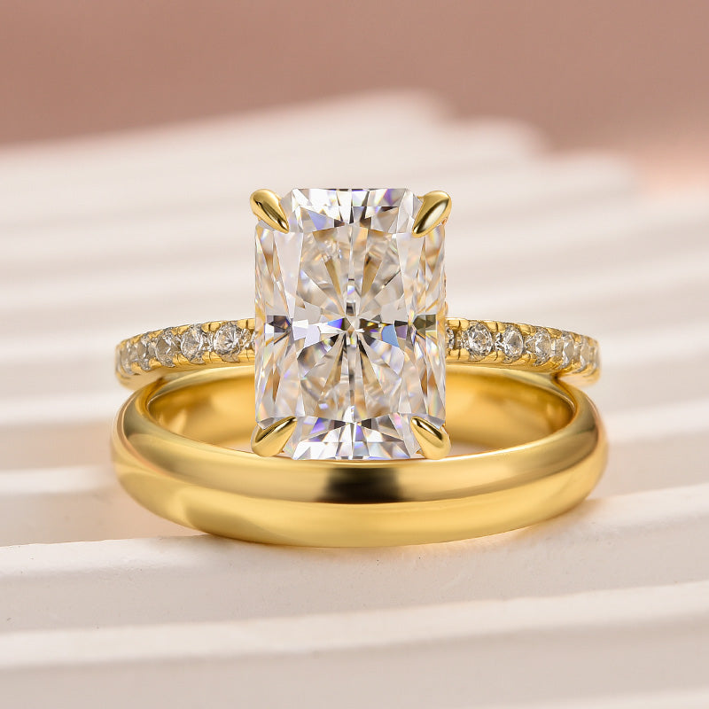 Rodiffy Moissanite 3.5 Ct Radiant Cut Yellow Gold Wedding Ring Set with Wide Band