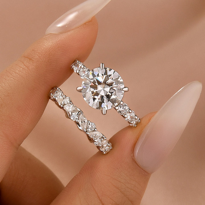 Moissanite 4.0Ct Round Cut White Gold  White/ Green Wedding Ring with Round &amp; Marquise Cut Wedding Ring