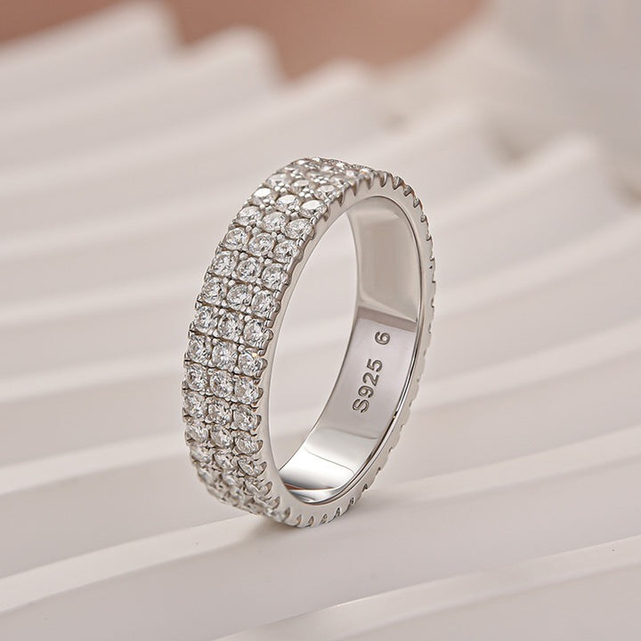 Moissanite 2.0Ct Classic Round Cut Wide Wedding Band In Sterling Silver