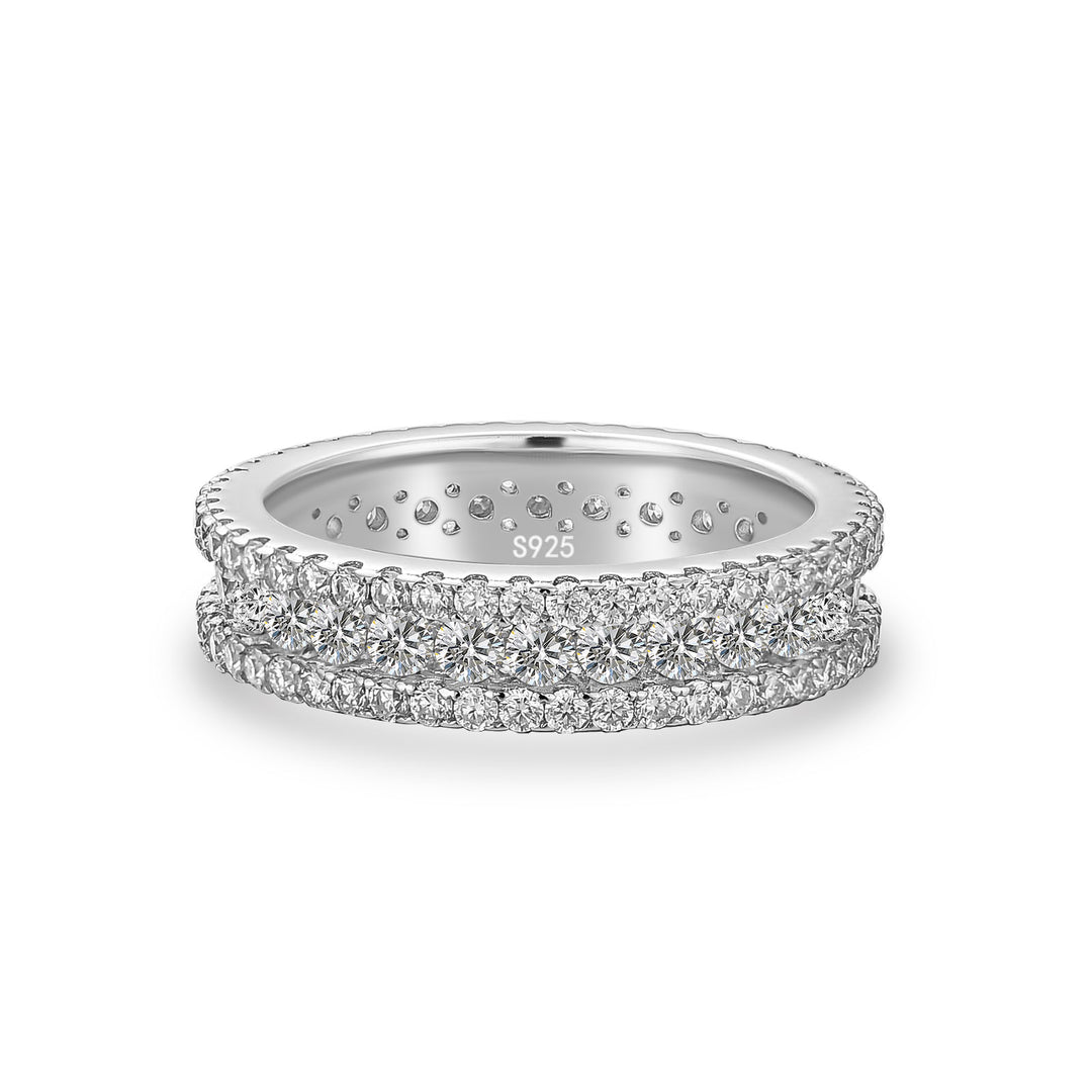Moissanite 2.5Ct Classic Round Cut Wide Wedding Band In Sterling Silver