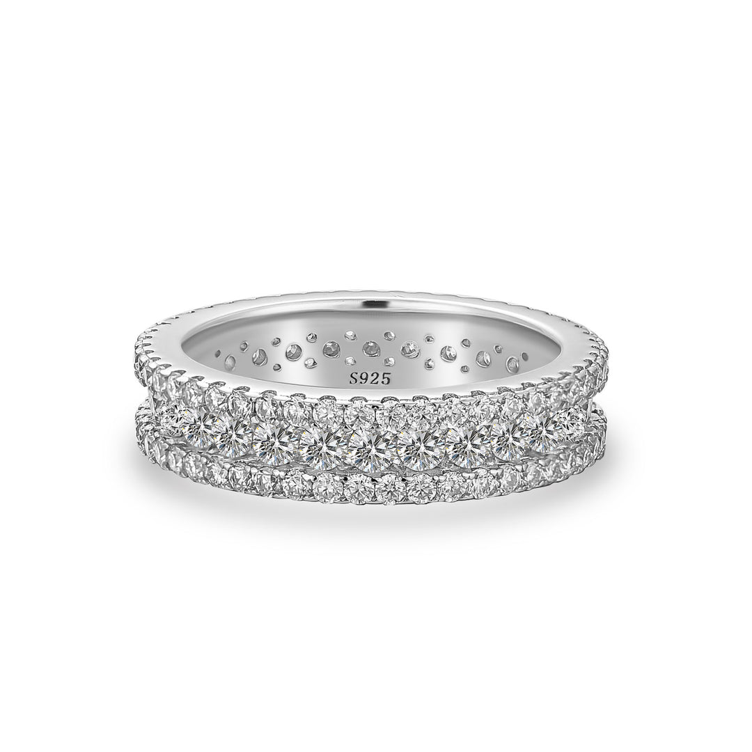 Moissanite 2.5Ct Classic Round Cut Wide Wedding Band In Sterling Silver