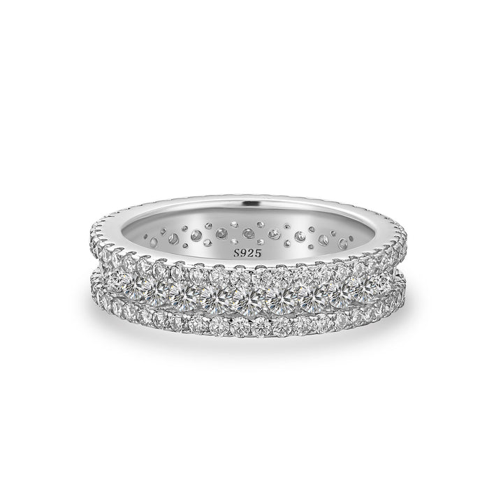 Moissanite 2.5Ct Classic Round Cut Wide Wedding Band In Sterling Silver