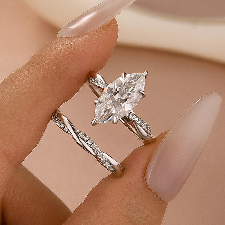 Moissanite 3.0Ct Twist Marquise Cut White Gold Wedding Ring Set