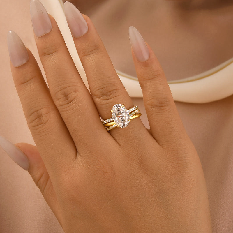 Moissanite 2PC 4.0 Ct Oval Cut Twist Yellow Gold Wedding Ring Set For Women