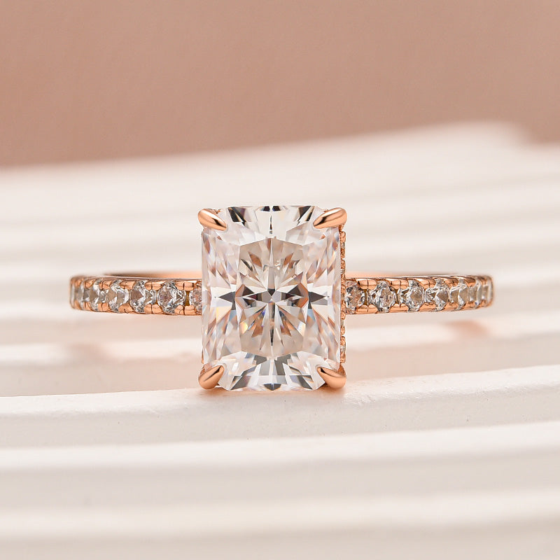 Rodiffy Moissanite 2.0 Ct Radiant Cut Rose Gold Engagement Ring