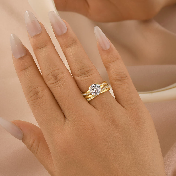 Moissanite 2PC 2.0 Ct Round Cut Twist Yellow Gold Wedding Ring Set For Women
