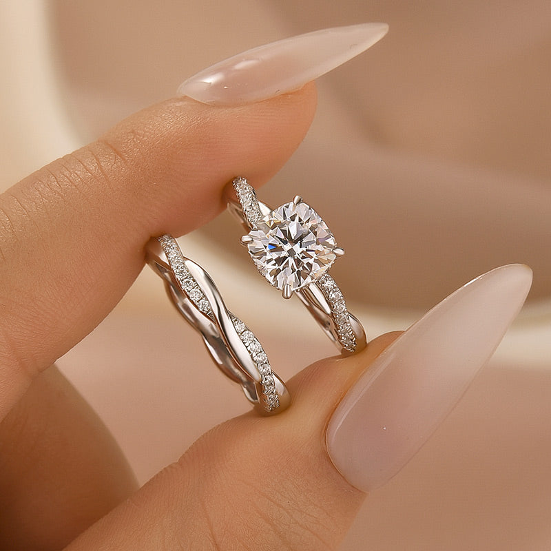 Moissanite 2.0Ct Cushion Cut Twist Wedding Ring Travel Ring In Sterling Silver