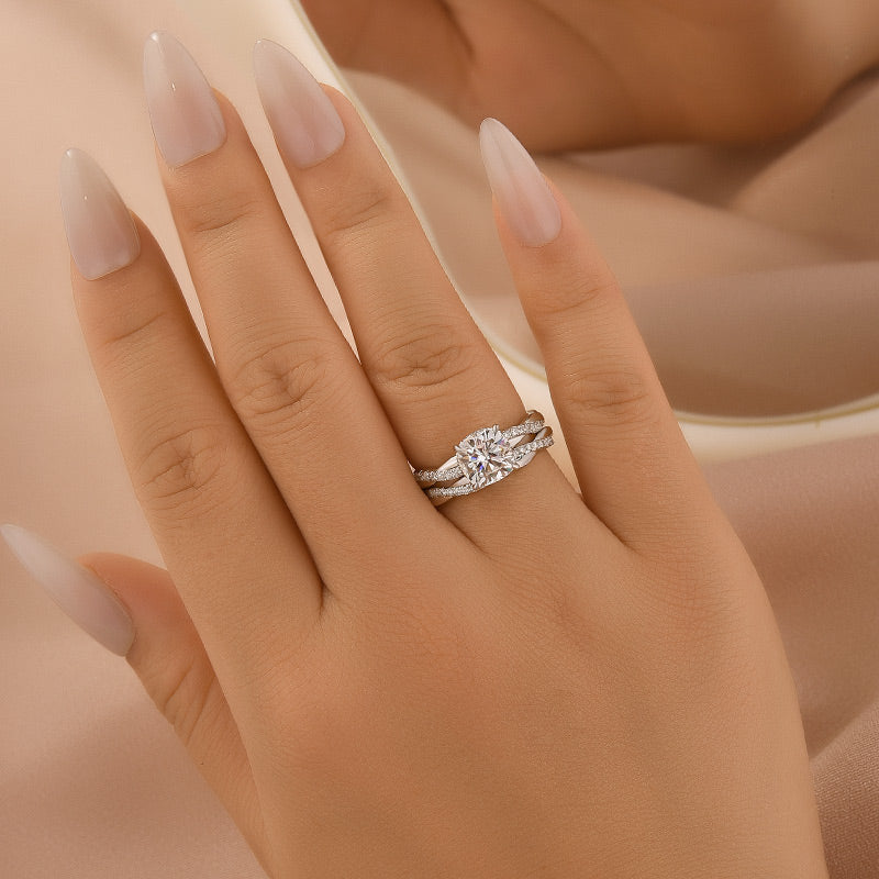 Moissanite 2.0Ct Cushion Cut Twist Wedding Ring Travel Ring In Sterling Silver