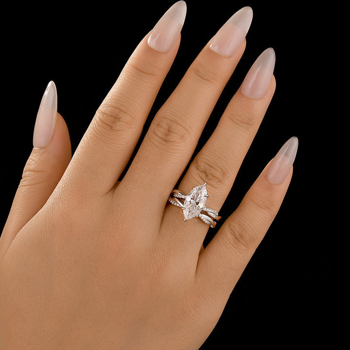 Moissanite 3.0Ct Twist Marquise Cut White Gold Wedding Ring Set