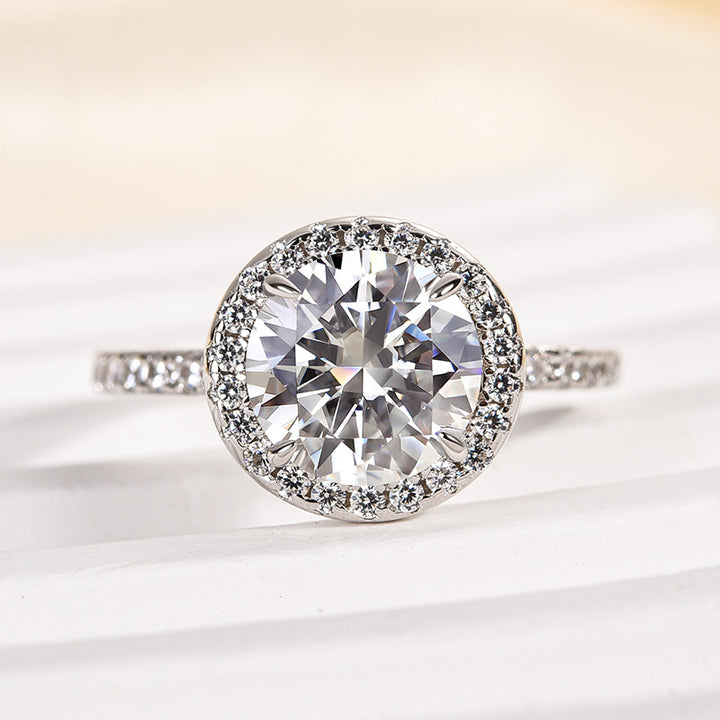Rodiffy Moissanite 2.0 Ct Halo Round Cut White Gold Engagement Ring