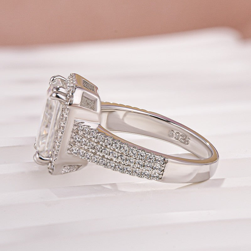 Moissanite Halo Three Shank 3.5Ct Radiant Cut White Gold Engagement Ring