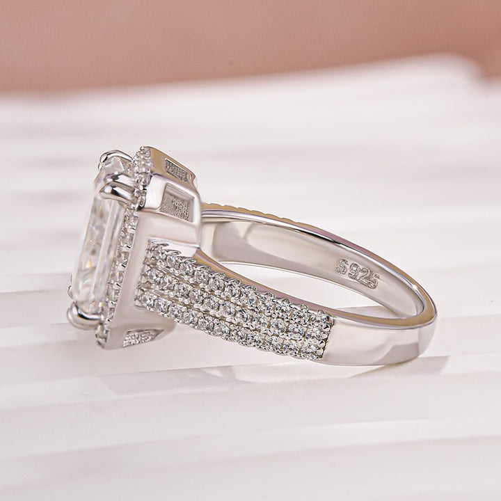 Moissanite Halo Three Shank 3.5Ct Radiant Cut White Gold Engagement Ring