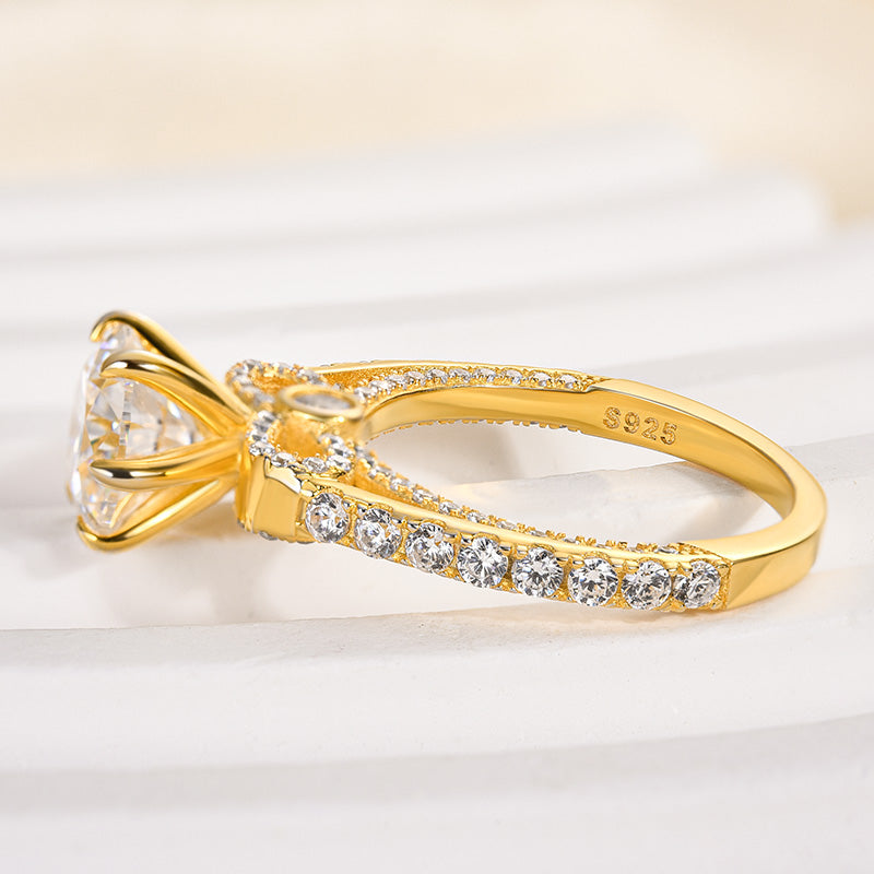 Rodiffy Moissanite 2.0 Ct Bow Base Design Yellow Gold Promise Bridal Ring