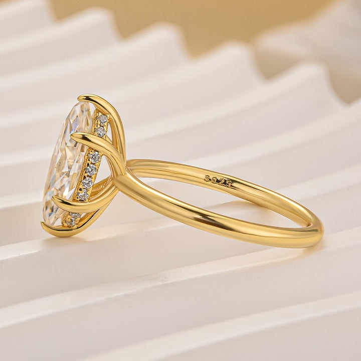 S925 Moissanite 1.0Ct~3.0Ct Marquise Cut Solitaire Yellow Gold Promise Ring For Women