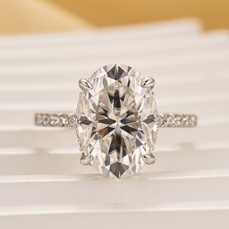 Moissanite 5.5Ct Oval Cut Hidden Halo White Gold Promise Ring For Women