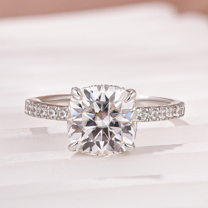 Rodiffy Moissanite 2.0Ct -2.5Ct Square Cushion Promise Bridal Ring