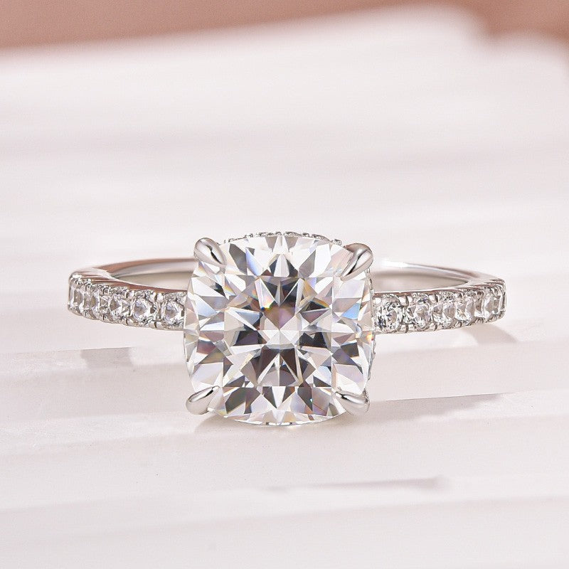 Moissanite 2.5 Ct Square Cushion Cut White Gold Promise Bridal Ring