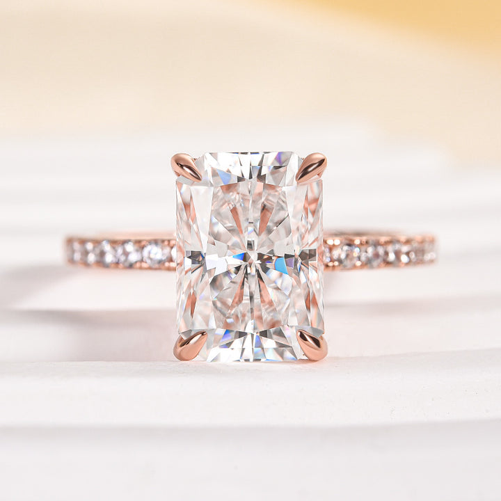 Rodiffy Moissanite 2.0 Ct～4.0Ct Radiant Cut Rose Gold Engagement Ring For Women