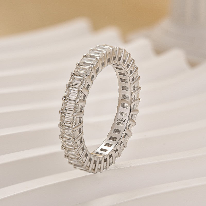 Moissanite 2.5 Ct Emerald Cut Eternity White Gold Wedding Band