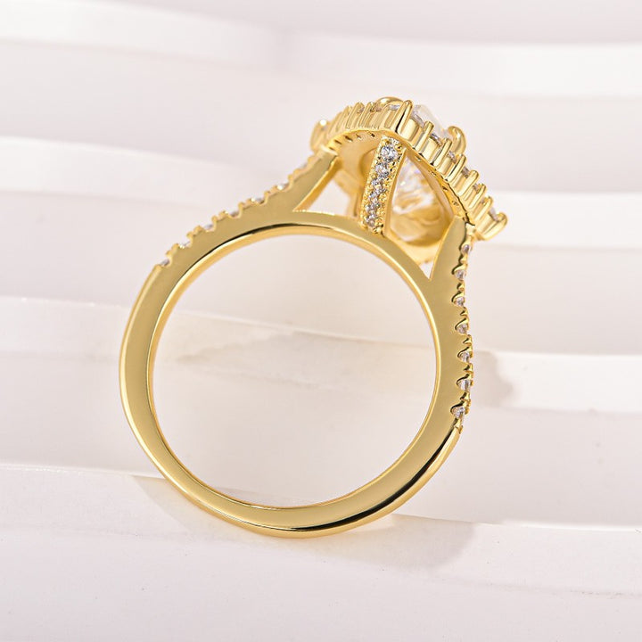 Moissanite 2.5 Ct Halo Pear Cut Yellow Gold Travel Ring