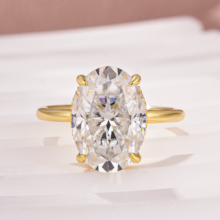 Rodiffy Moissanite 5.5 Ct Oval Cut Yellow Gold Promise Ring For Women