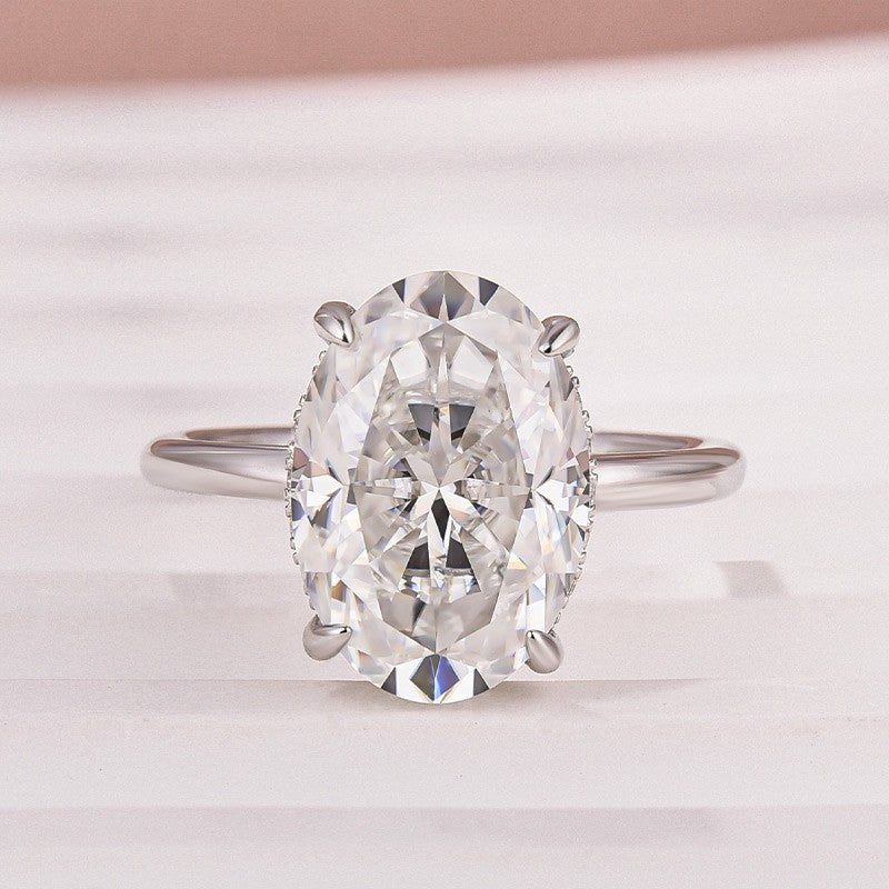 Moissanite Solitaire 5.50 Ct Oval Cut White Gold Promise Ring For Women