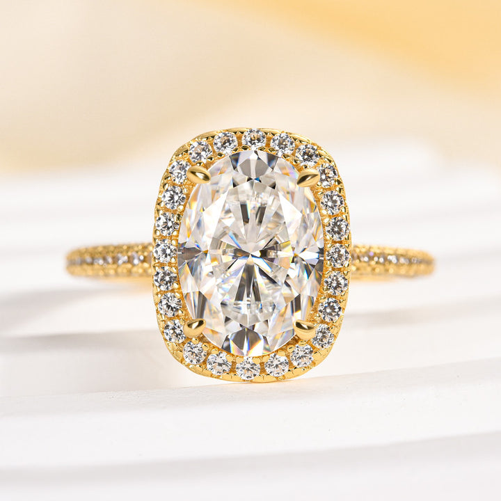 Rodiffy Moissanite 2.5 Ct Halo Oval Cut Yellow Gold Promise Ring