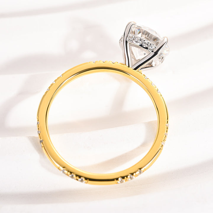 Rodiffy Moissanite 2.0Ct Round Cut Elegant Two-tone Engagement Ring