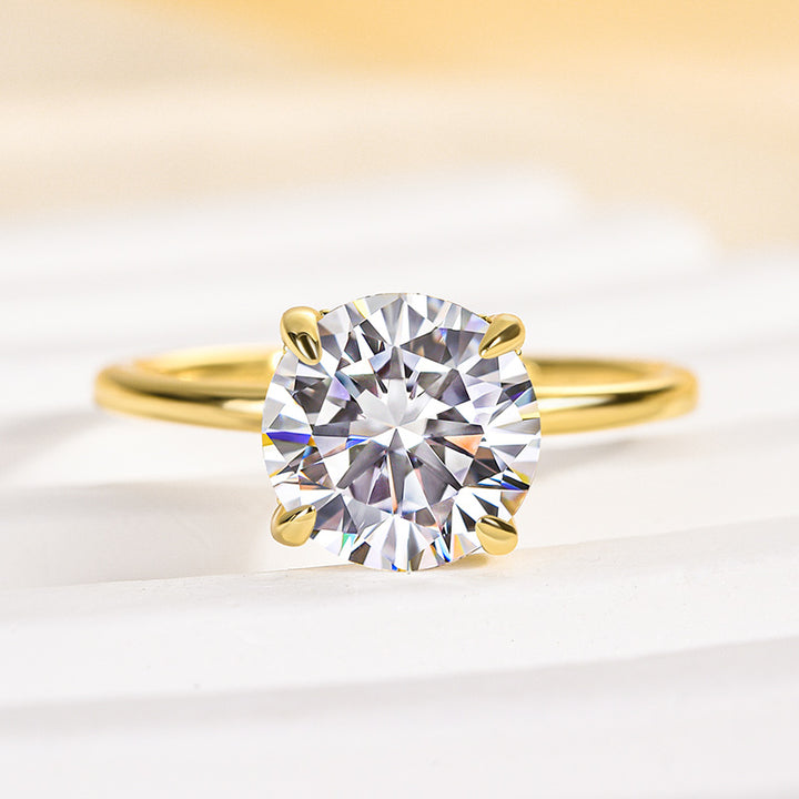 Rodiffy Moissanite 2.0 Ct ~4.0Ct Round Cut Yellow Gold Promise Ring