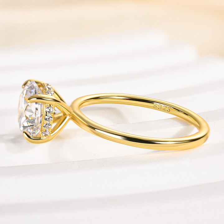 Rodiffy Moissanite 2.0 Ct ~4.0Ct Round Cut Yellow Gold Promise Ring