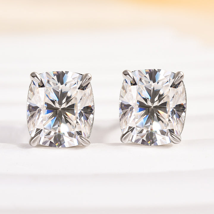Rodiffy Moissanite 2.0 Ct*2 Diamond White Gold 4 Prong Cushion Stud Earrings