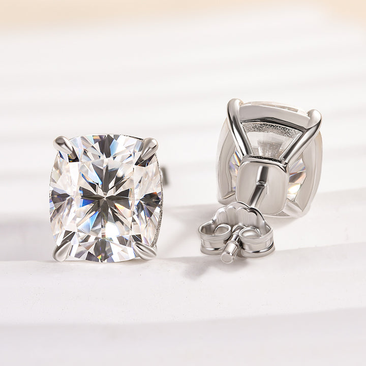 Rodiffy Moissanite 2.0 Ct*2 Diamond White Gold 4 Prong Cushion Stud Earrings