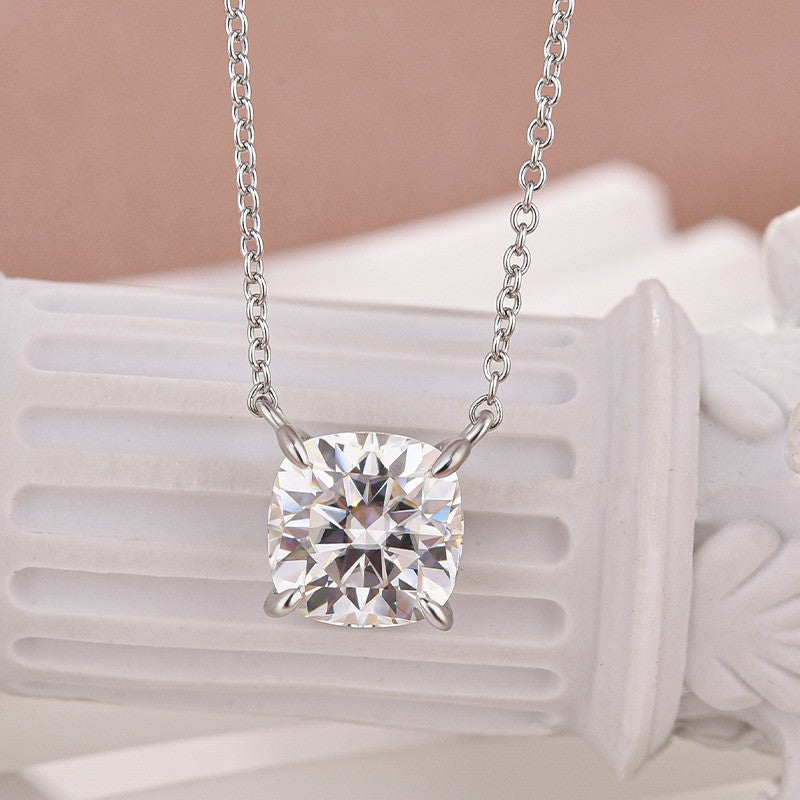 Moissanite 3.5Ct Cushion Cut White Gold Pendant Necklace