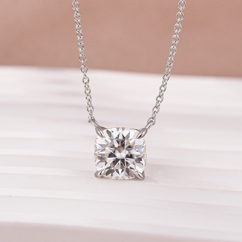 Moissanite 3.5Ct Cushion Cut White Gold Pendant Necklace