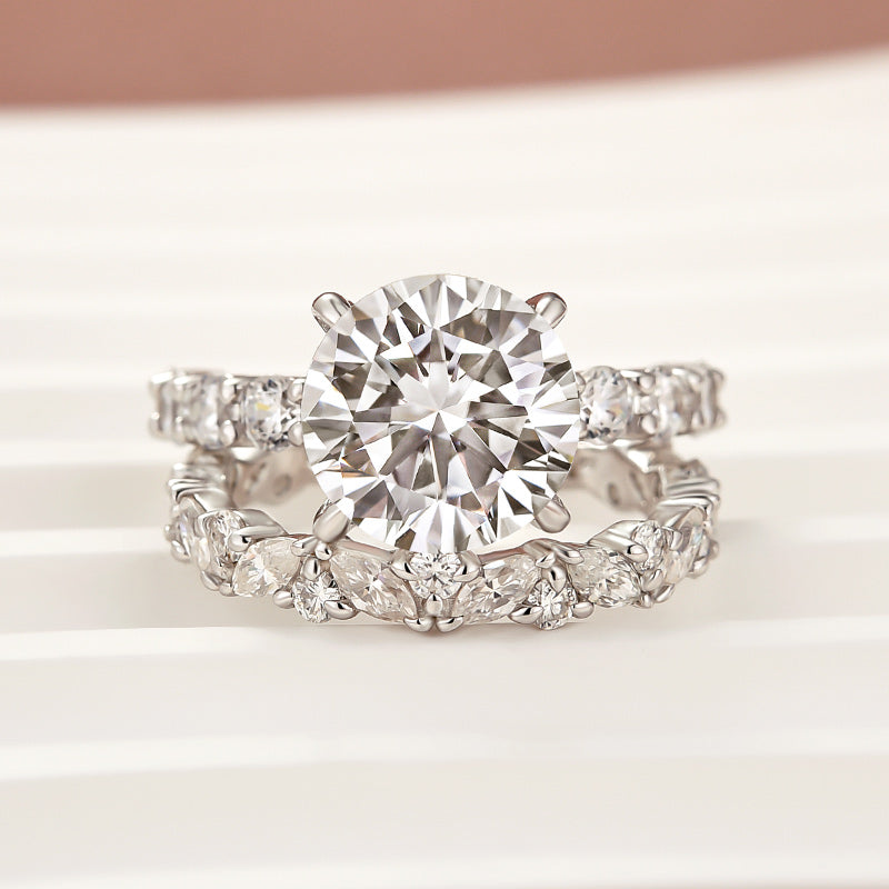 Moissanite 4.0Ct Round Cut White Gold Wedding Ring with Round & Marquise Cut Wedding Ring