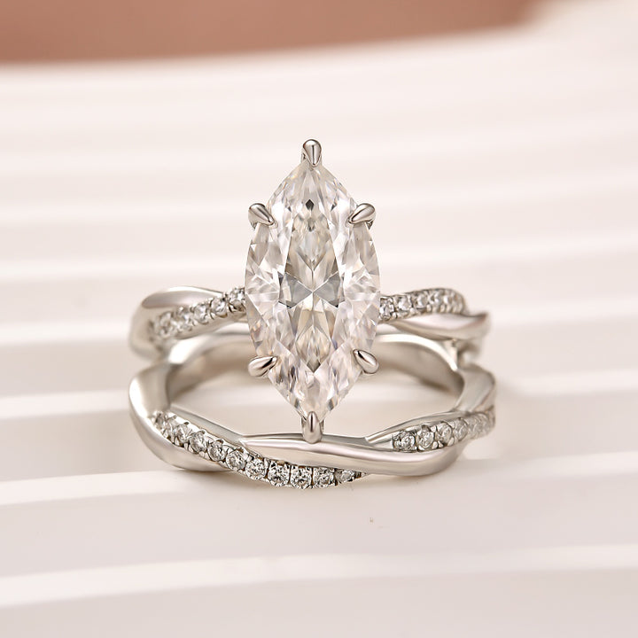 Moissanite 3.0Ct Twist Marquise Cut White Gold Wedding Ring Set