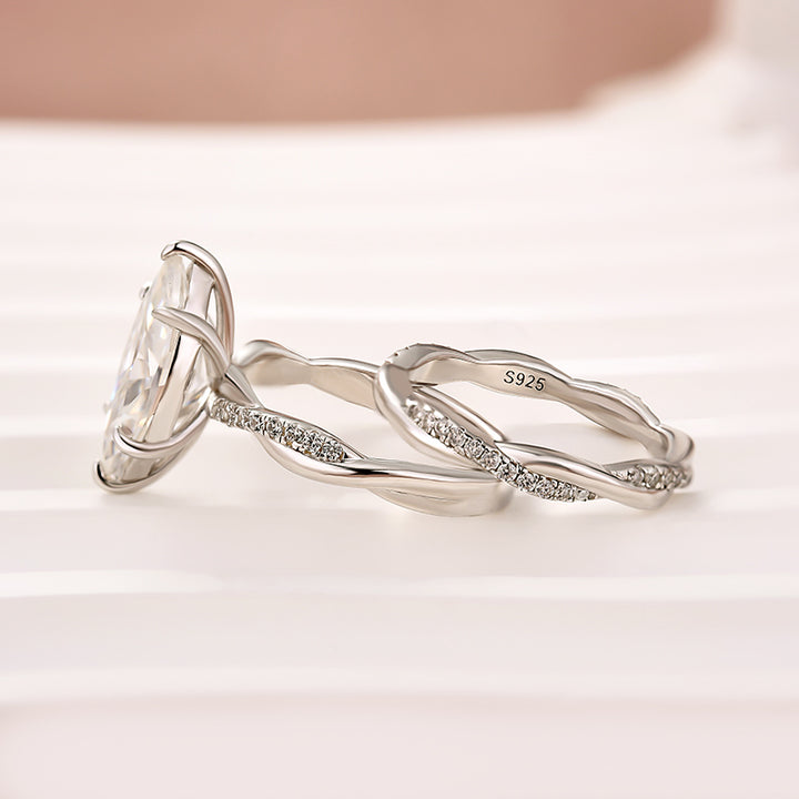 Moissanite 3.0Ct Twist Marquise Cut White Gold Wedding Ring Set