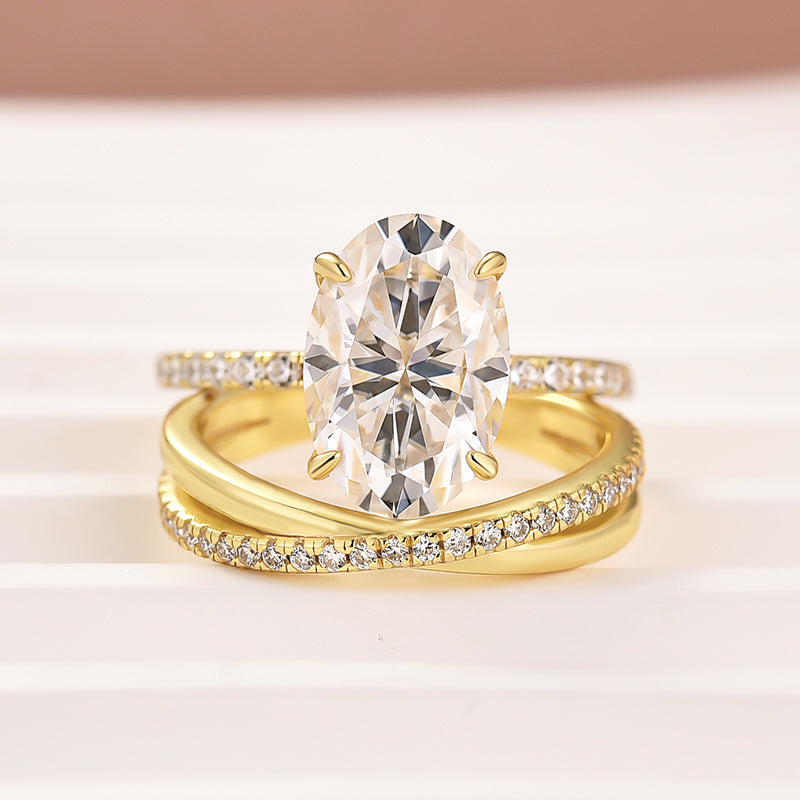 Moissanite 2PC 4.0 Ct Oval Cut Twist Yellow Gold Wedding Ring Set For Women