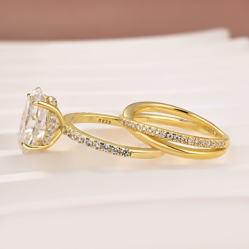 Moissanite 2PC 4.0 Ct Oval Cut Twist Yellow Gold Wedding Ring Set For Women