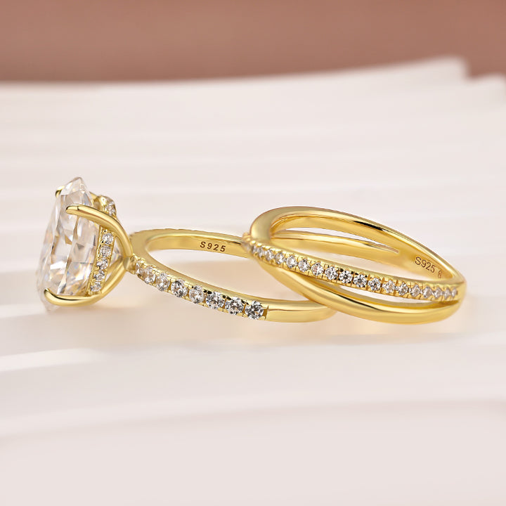 Moissanite 2PC 4.0 Ct Oval Cut Twist Yellow Gold Wedding Ring Set For Women