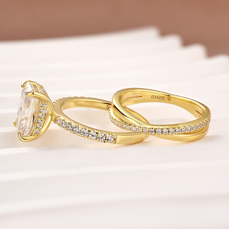 Moissanite 2PC 3.5 Ct Radiant Cut Twist Yellow Gold Wedding Ring Set For Women