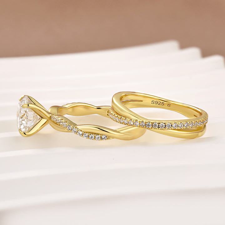 Moissanite 2PC 2.0 Ct Round Cut Twist Yellow Gold Wedding Ring Set For Women
