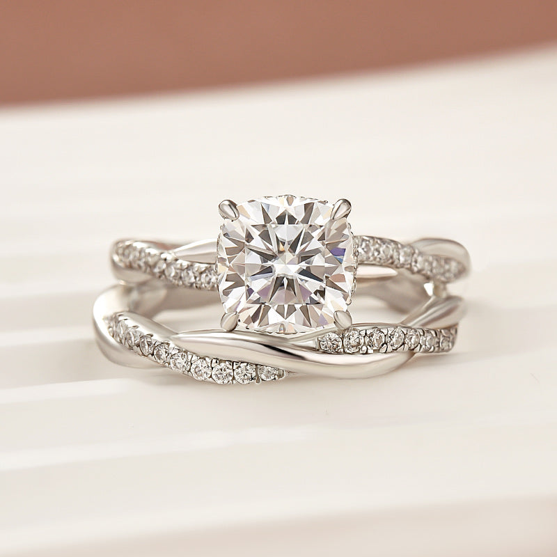 Moissanite 2.0Ct Cushion Cut Twist Wedding Ring Travel Ring In Sterling Silver