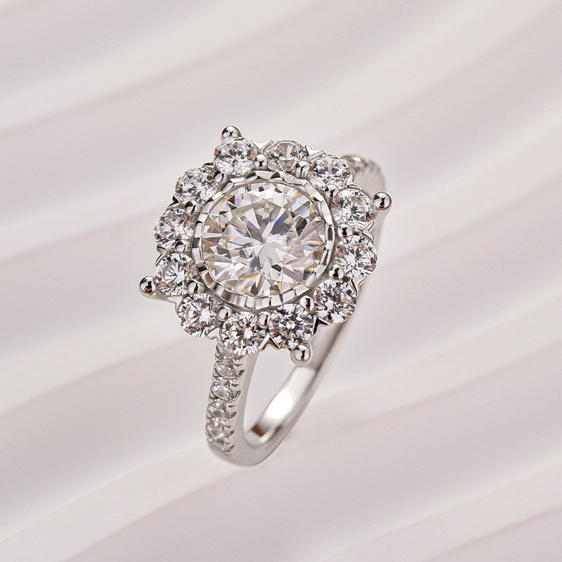 Moissanite 1.2Ct Halo Round Cut White Gold Engagement Ring