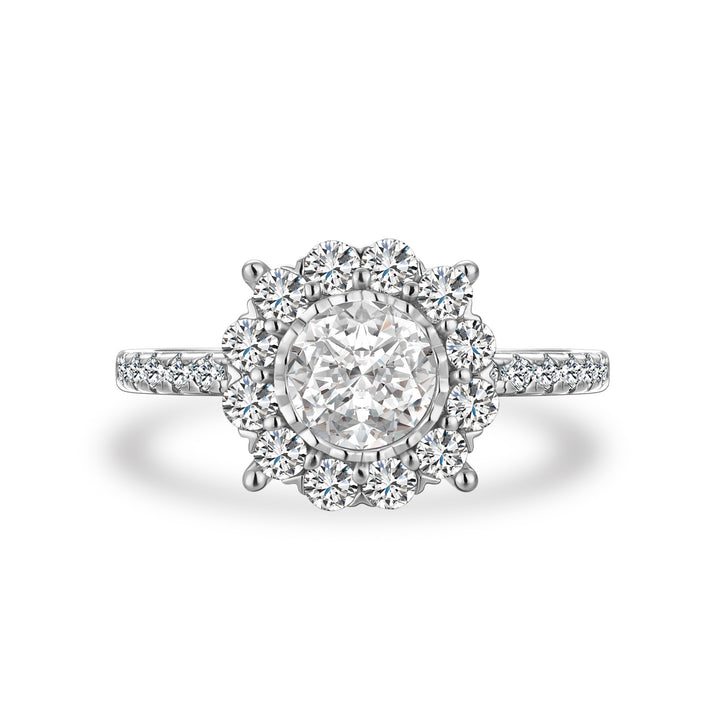 Moissanite 1.2Ct Halo Round Cut White Gold Engagement Ring