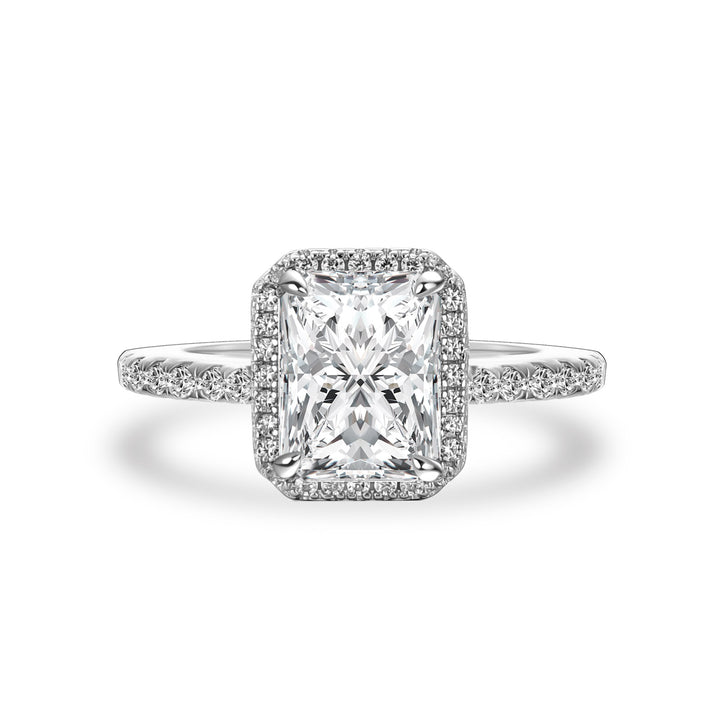 Rodiffy Moissanite 3.0 Ct Halo Radiant Cut White Gold Engagement Ring