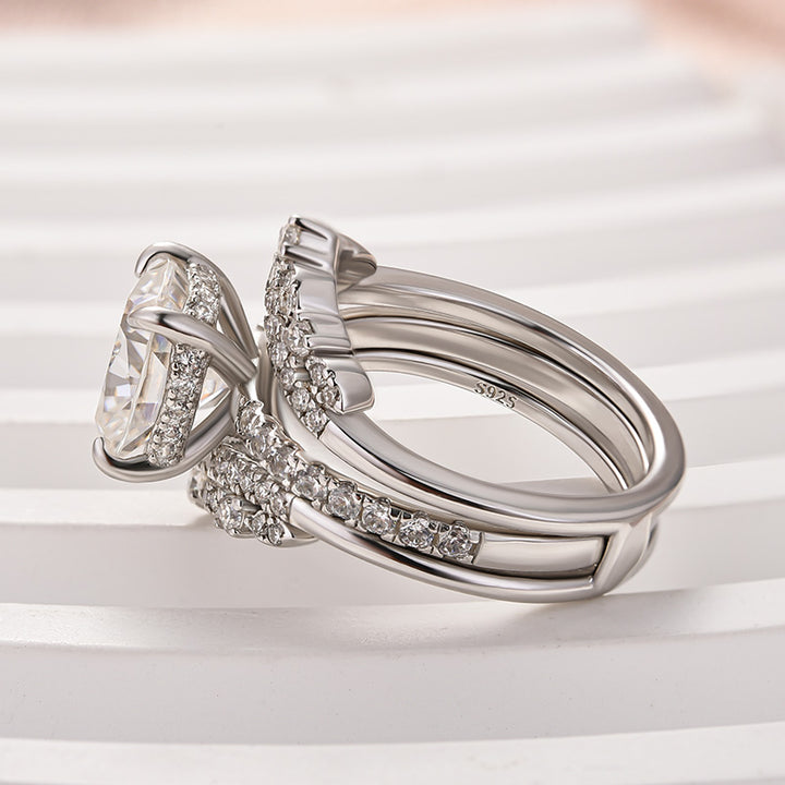 Moissanite 3.0Ct Cushion Cut White Gold Stack Wedding Ring with Jacket Wedding Band
