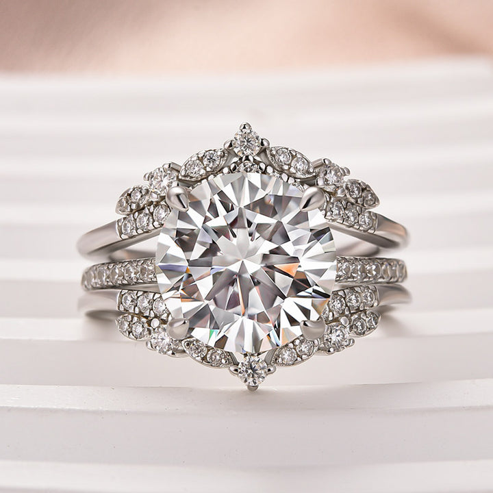 Moissanite 4.0Ct Round Cut 4 Prong Stack Wedding Ring with Jacket Wedding Band